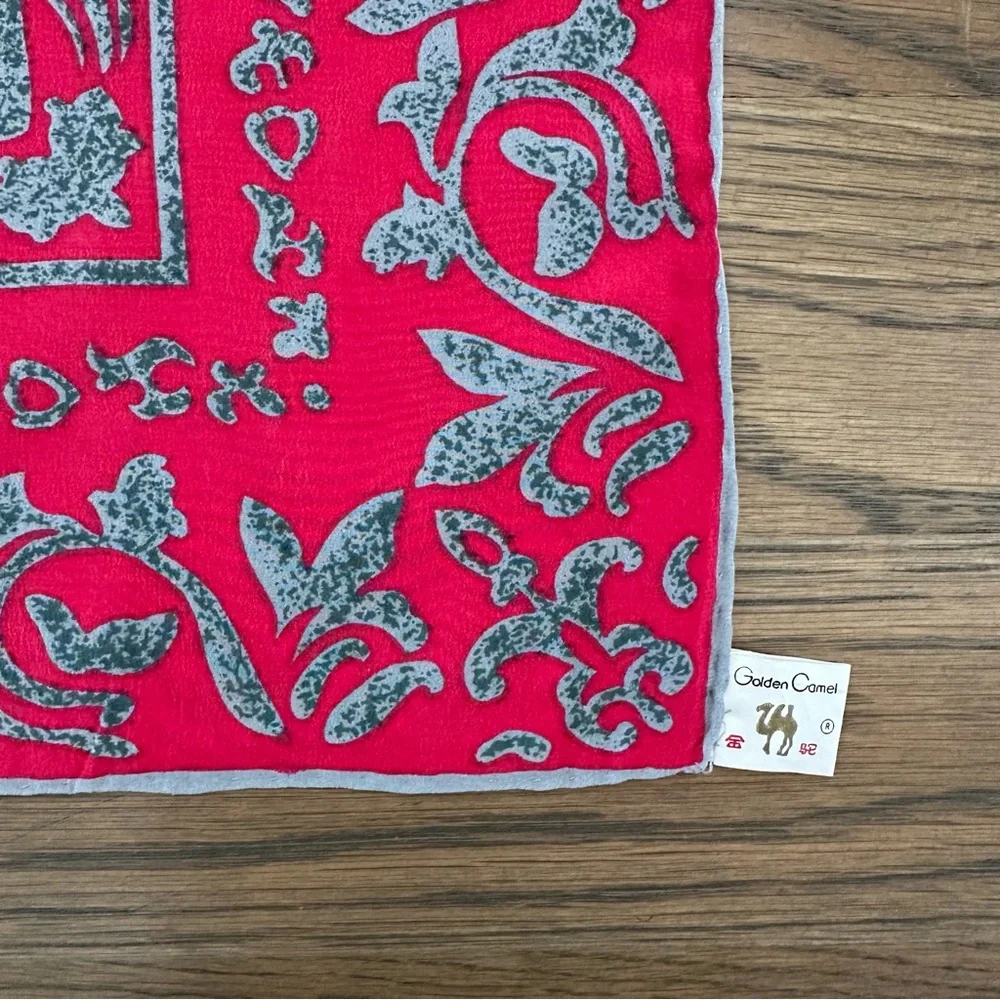 Anthropologie Vintage 100% Silk Paisley Printed Square Scarf Pink and Grey 40